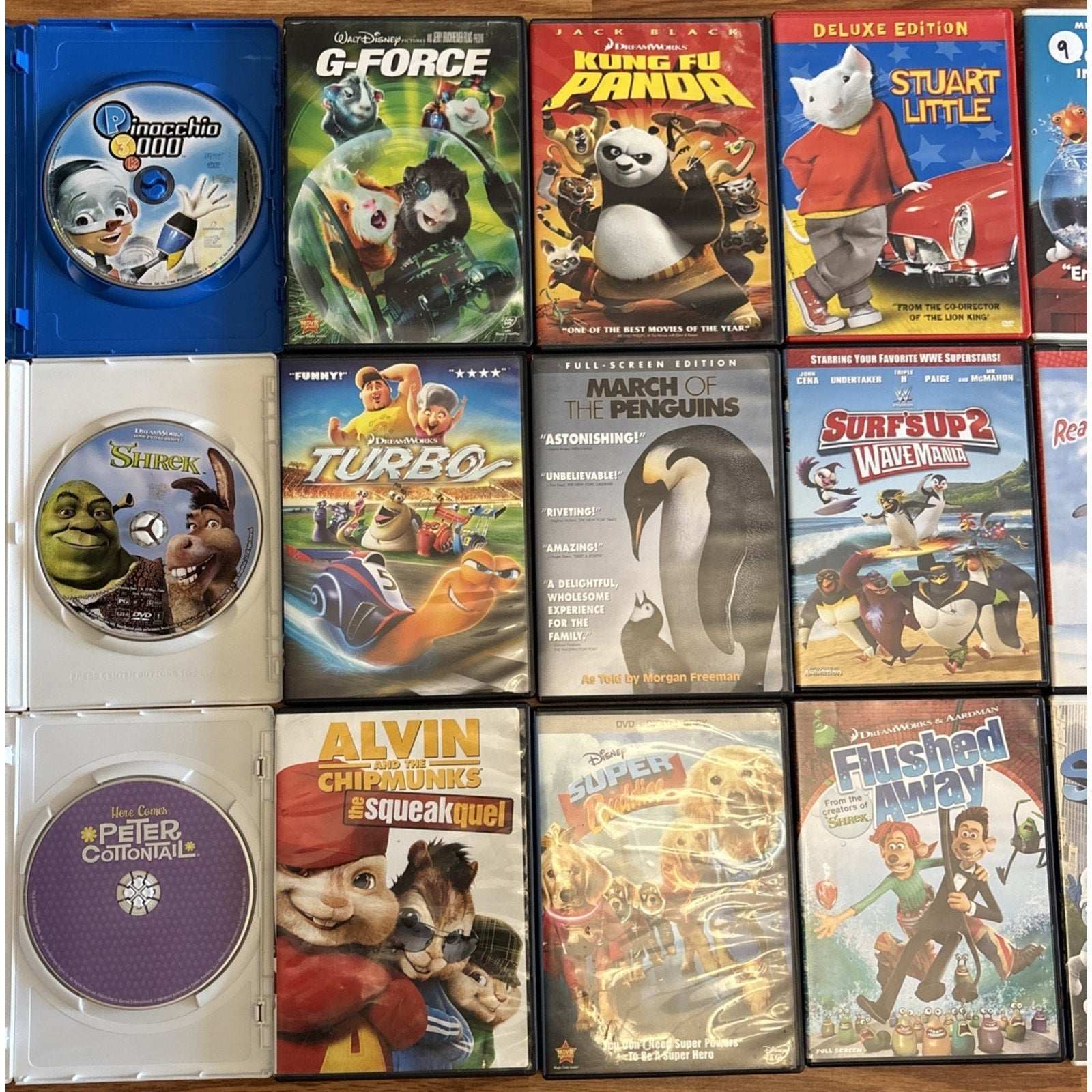 17 DVD Lot Disney Dreamworks+ G-Force Mario Bros Turbo Kung Fu Panda Surfs Up 2