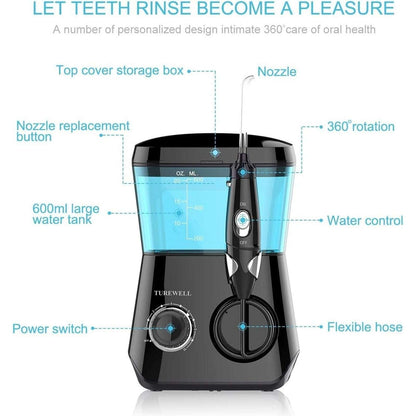 TUREWELL Water Dental Flosser for Gums Teeth Braces Cleaner Pick with 8 Jet Tips