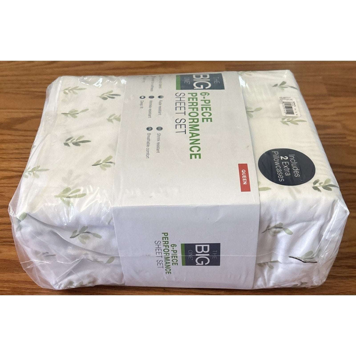 The Big One Queen Sheet Set 6PC Deep Fit Brushed Cotton Foliage White & Green