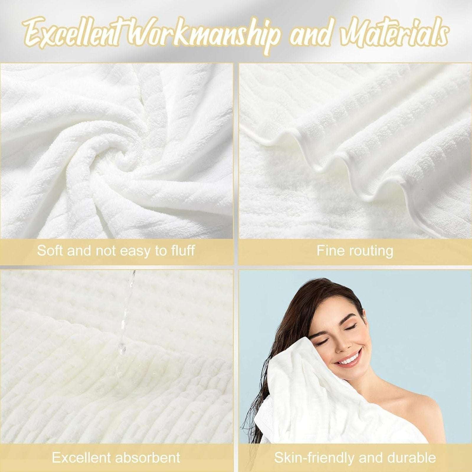 16PC Microfiber 27" x 60" Bath Towel Set Ultra Absorbent, Quick Dry White Stripe