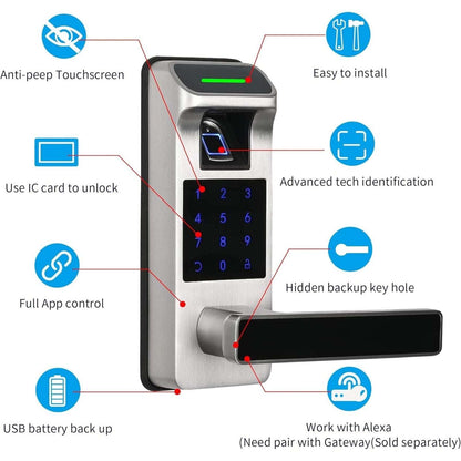 HARFO A01 Fingerprint Touchscreen Keyless Smart Lever Door Lock Satin Nicke App