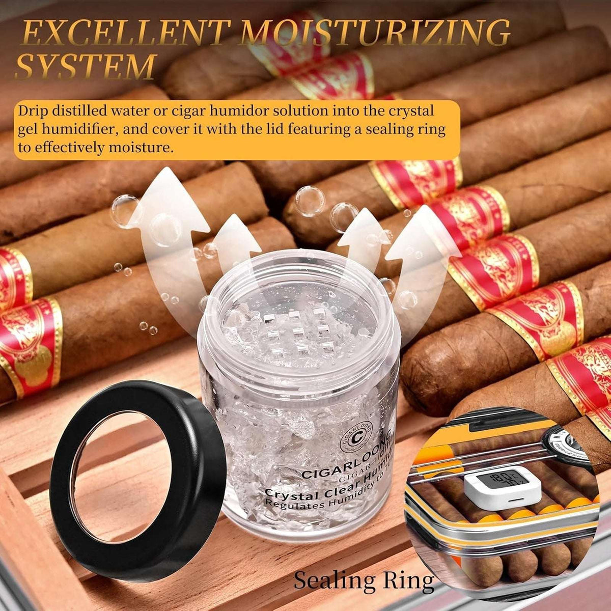 100 Cigar Humidor Clear Acrylic Spanish Cedar Shelf Age Dial Digital Hygrometer