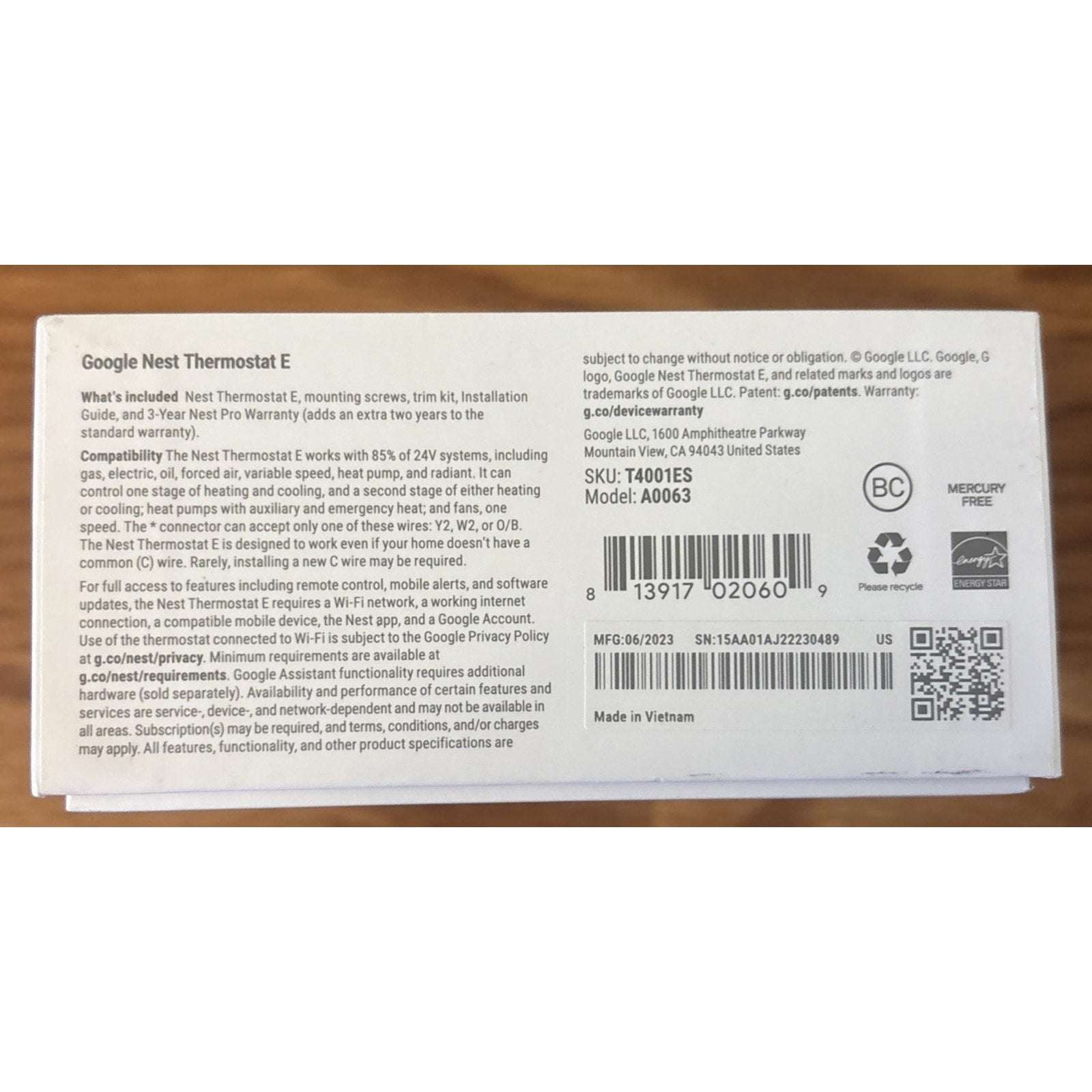 Google Nest Thermostat E Nest Pro Edition Model: A0063 T4001ES - New Open Box
