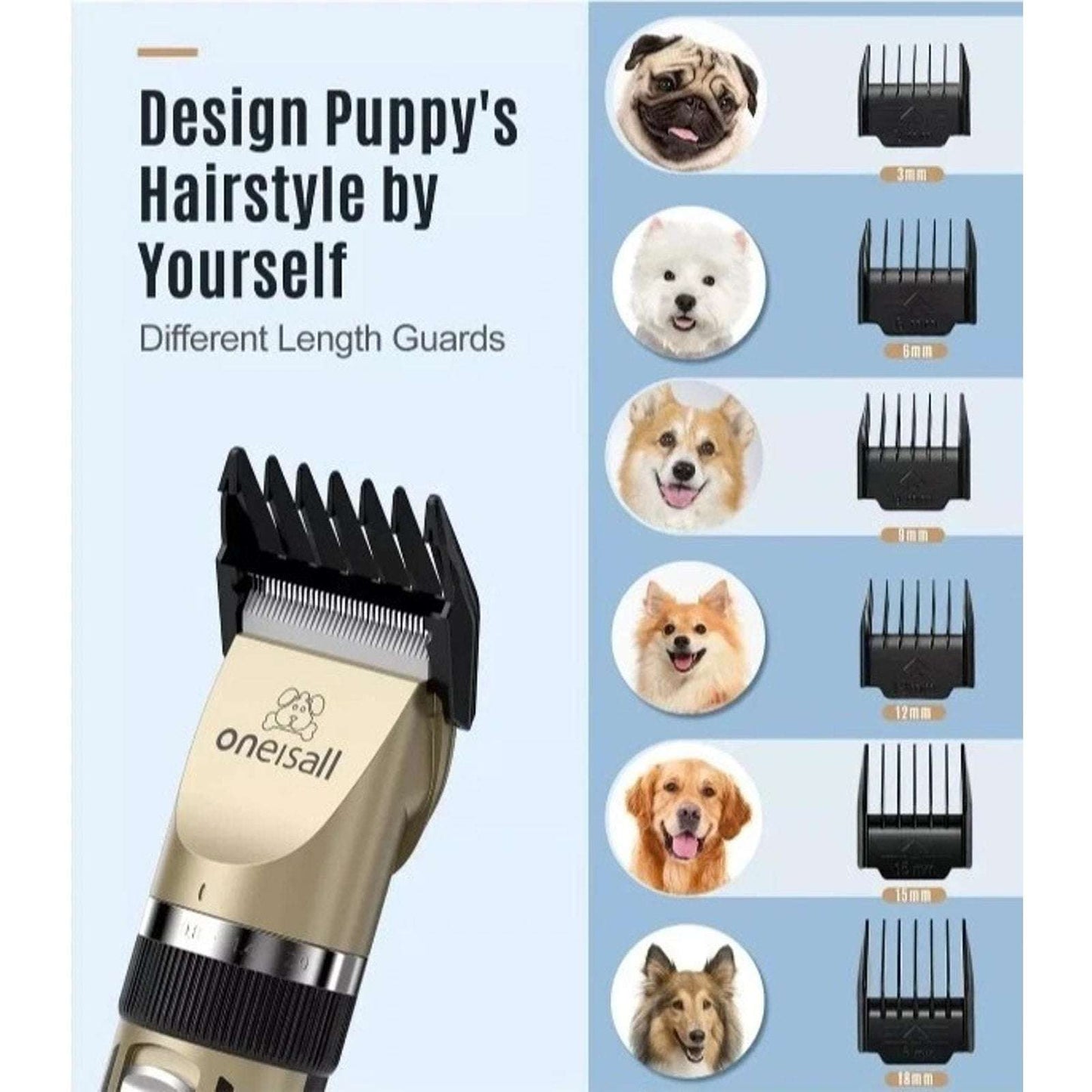 oneisall 2 in 1 Dog Cat Hair Clippers & Paw Trimmer Kit Low Noise Cordless X2+N5