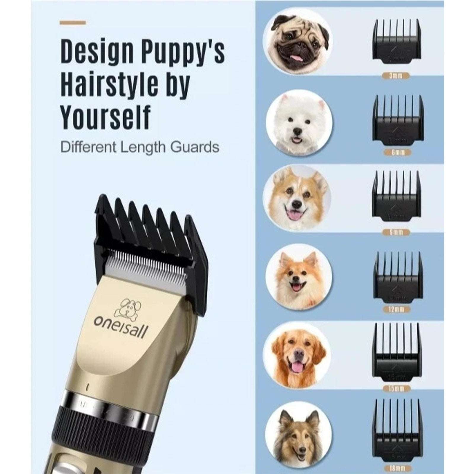 oneisall 2 in 1 Dog Cat Hair Clippers & Paw Trimmer Kit Low Noise Cordless X2+N5