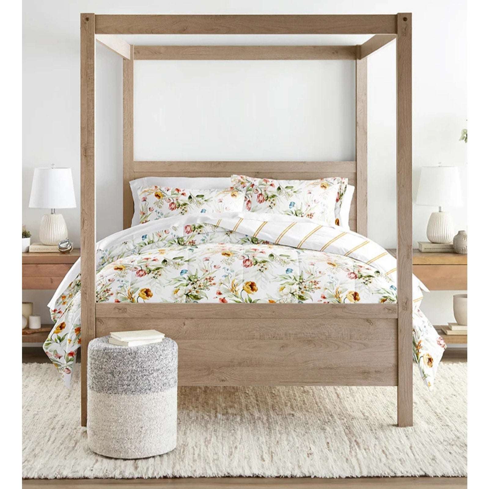 Chintz Floral Stripe Reversible All Season Down-Alternative Queen Comforter Set