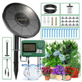 50' Automatic Drip Solar Irrigation System Plant Watering w/ Split Timer 15 Pots