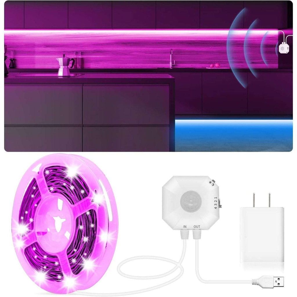 Motion Sensor LED Light Strip 16.4Ft Warm White 3000K & Multi-Colored USB Power
