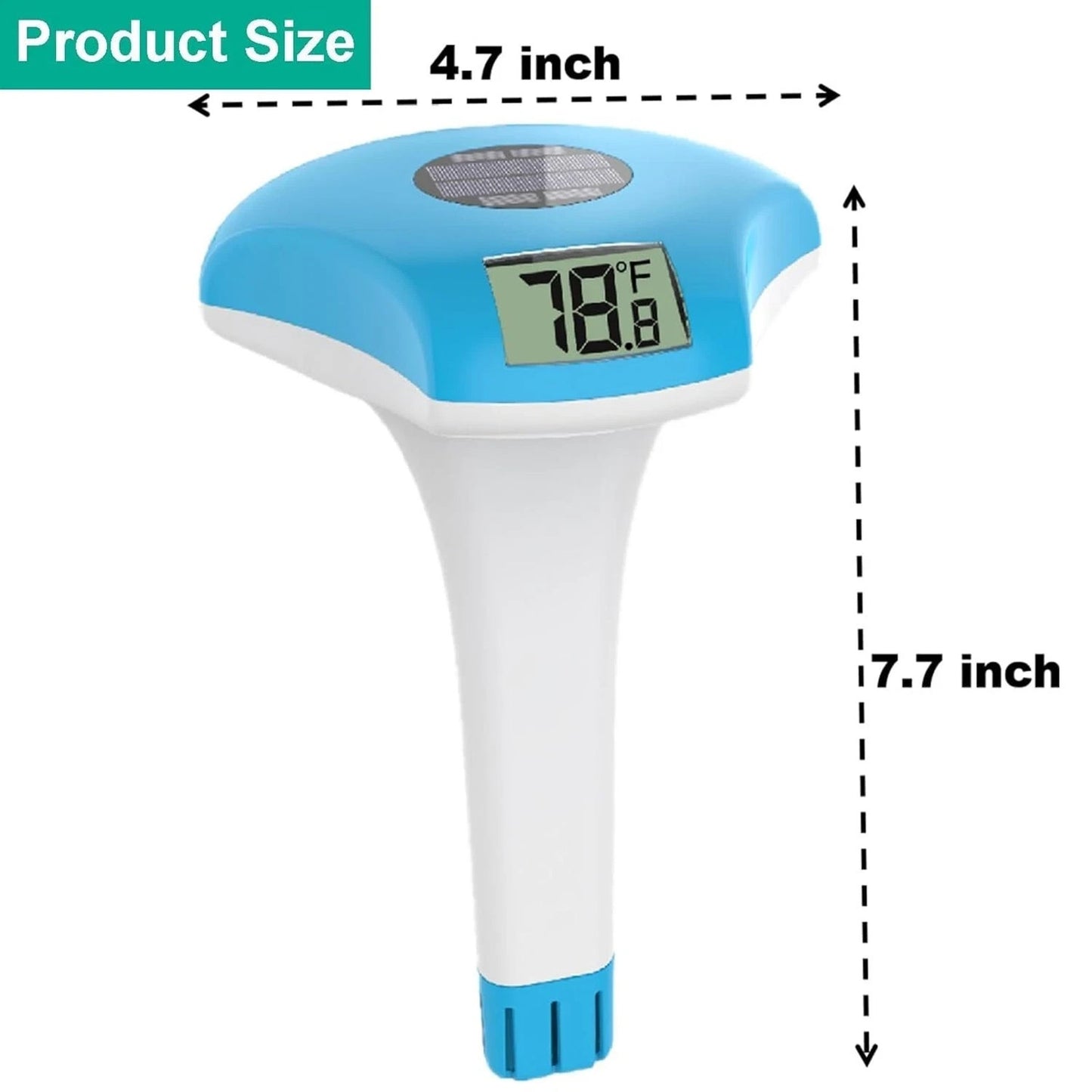 Digital Pool Thermometer Waterproof Solar-Powered Floating Large LCD Display