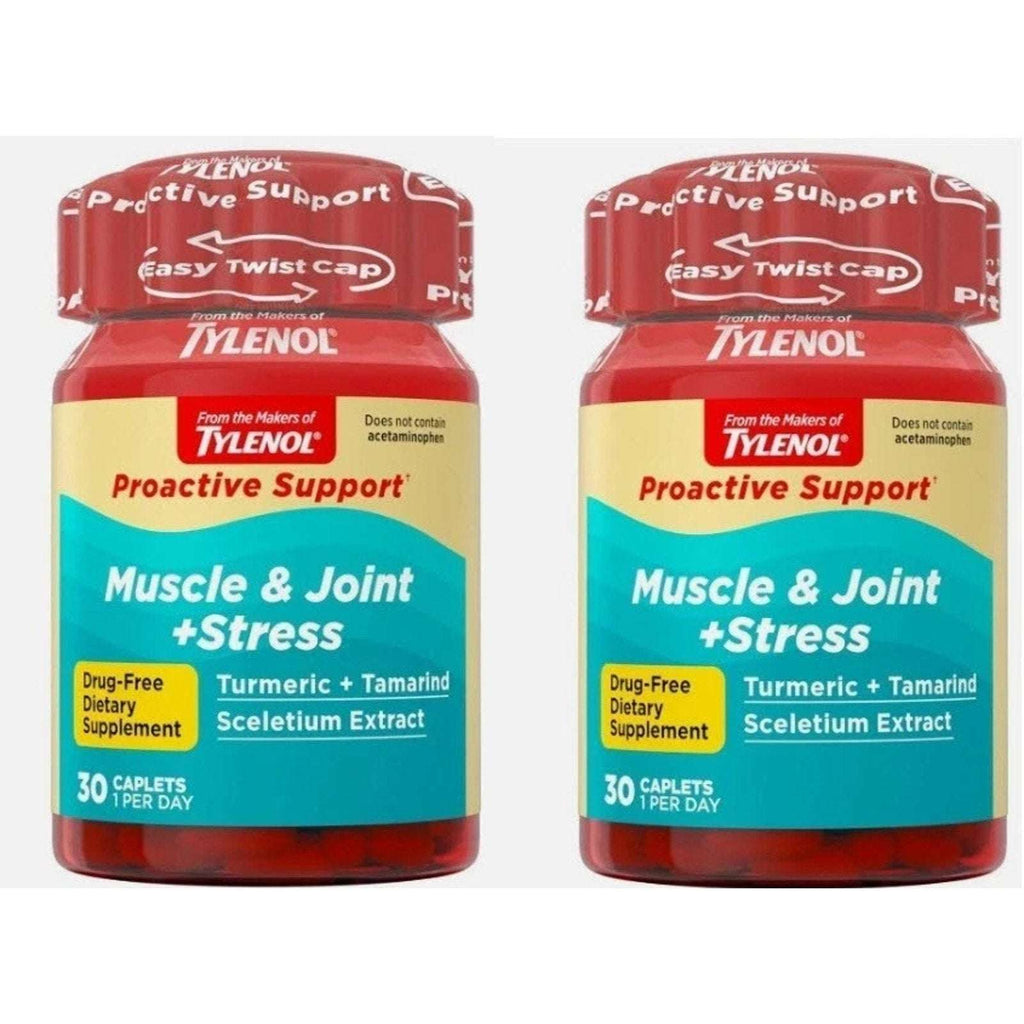 2 Pack TYLENOL Proactive Support Muscle & Joint + Stress 60ct Tumeric + Tamarind