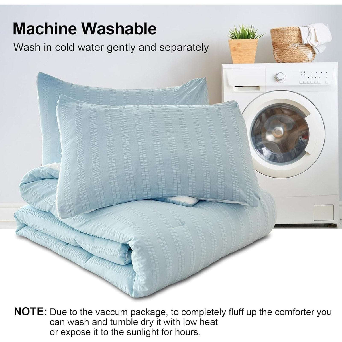 tohrisa Boho Comforter Set Full Size Blue Seersucker 3PC All Season Bedding