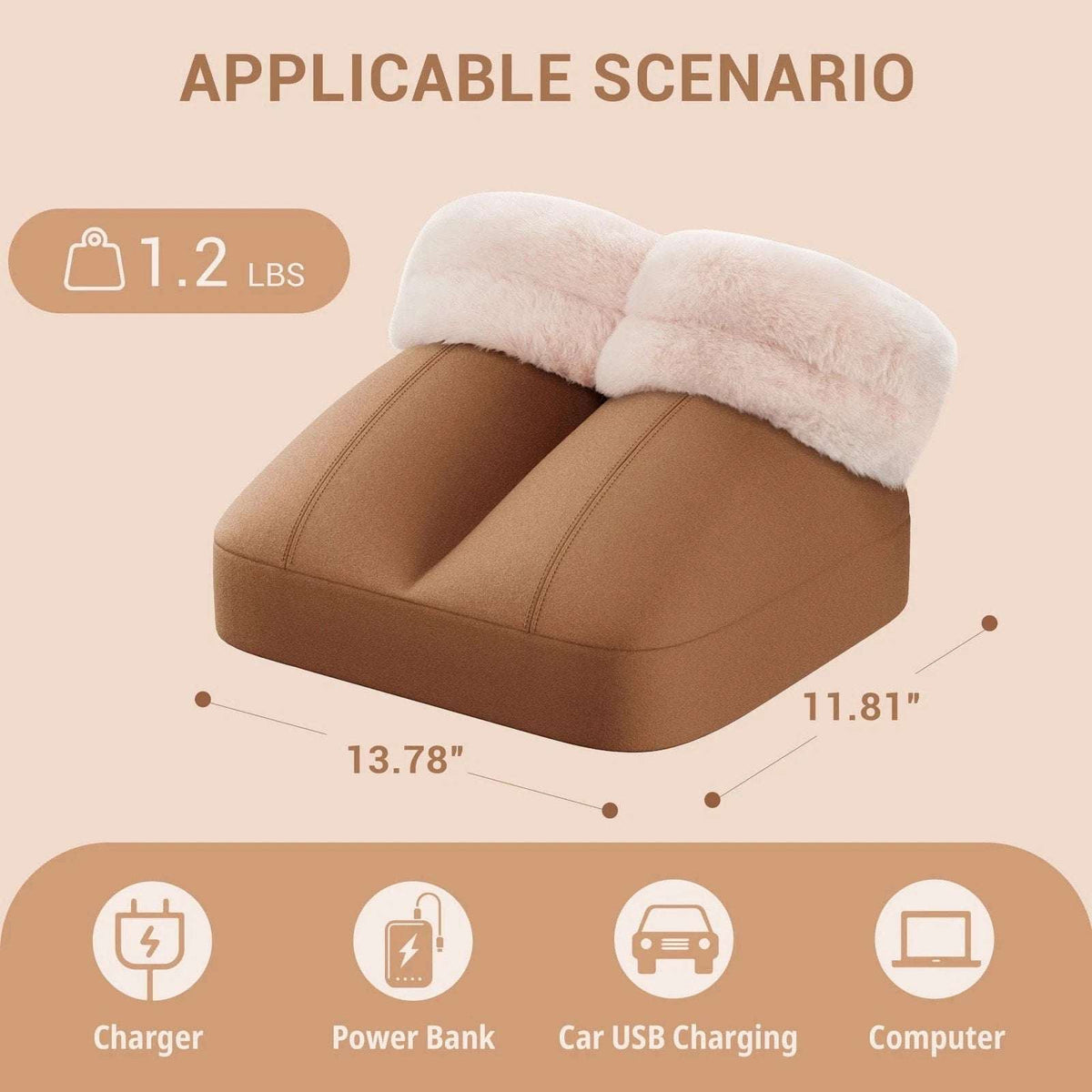 Mynt Foot Warmer with Vibration Massage, Plush Suede and Wool, Fast Heating