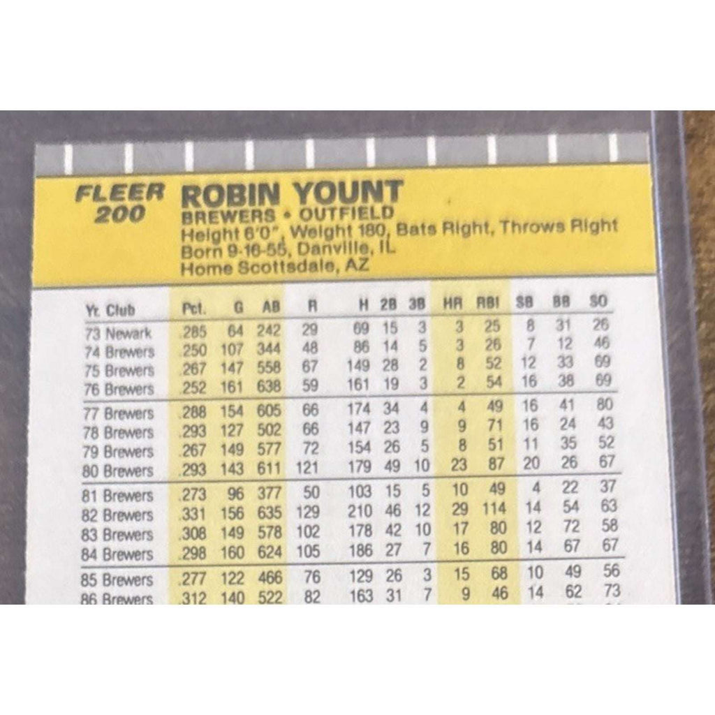 1989 FLEER #200 ROBIN YOUNT - BREWERS - From Pack to Sleeve - MLB Baseball