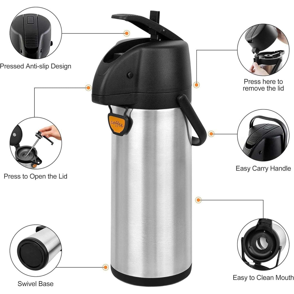3L (102 Oz) Airpot Beverage Dispenser Insulated Coffee Carafe w/ Swivel Base