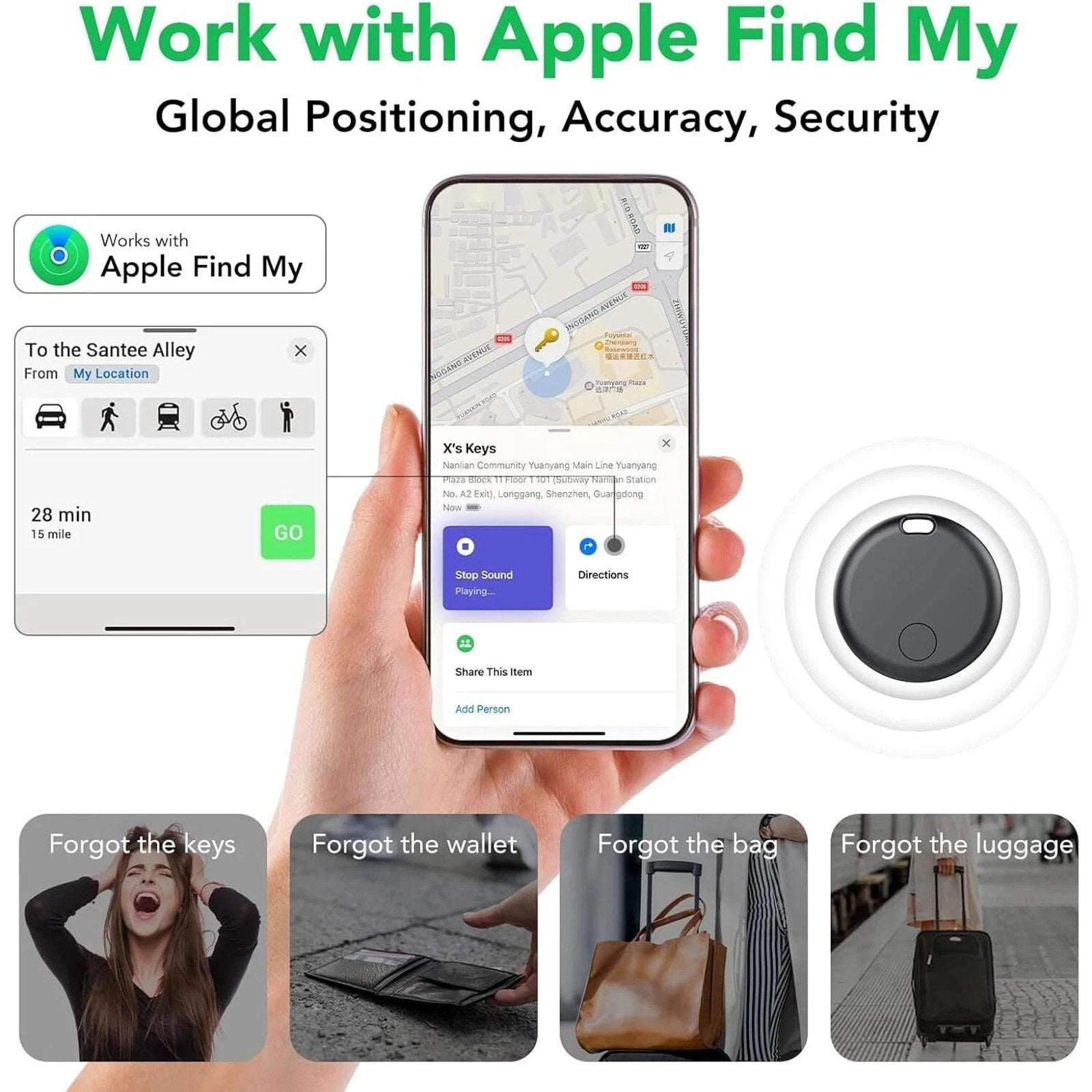 4Pk Smart Bluetooth Tracker Tag Item Finder Locator for Keys Luggage Bag (iOS)