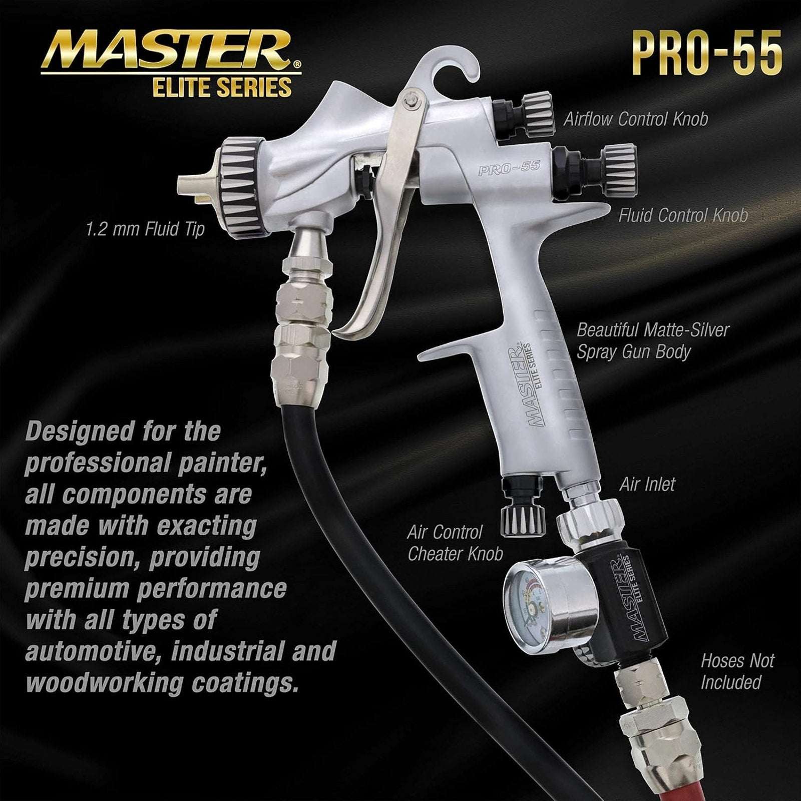 Master Elite PRO-55 HVLP Automotive Paint Pressure Feed Spray Gun 1.2mm Tip