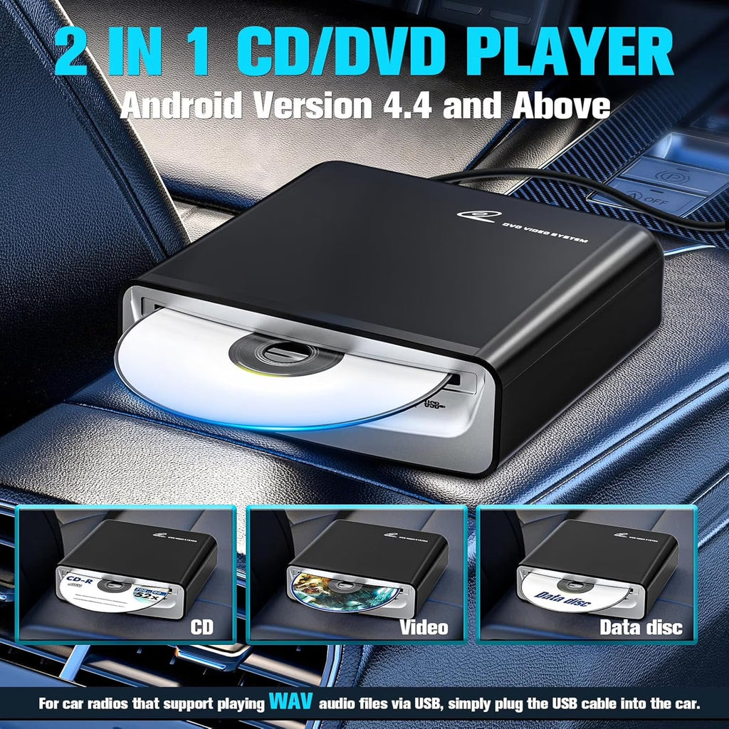 Portable External USB & Bluetooth Car DVD CD MP4 MP3 Player Plug & Play SX2800A
