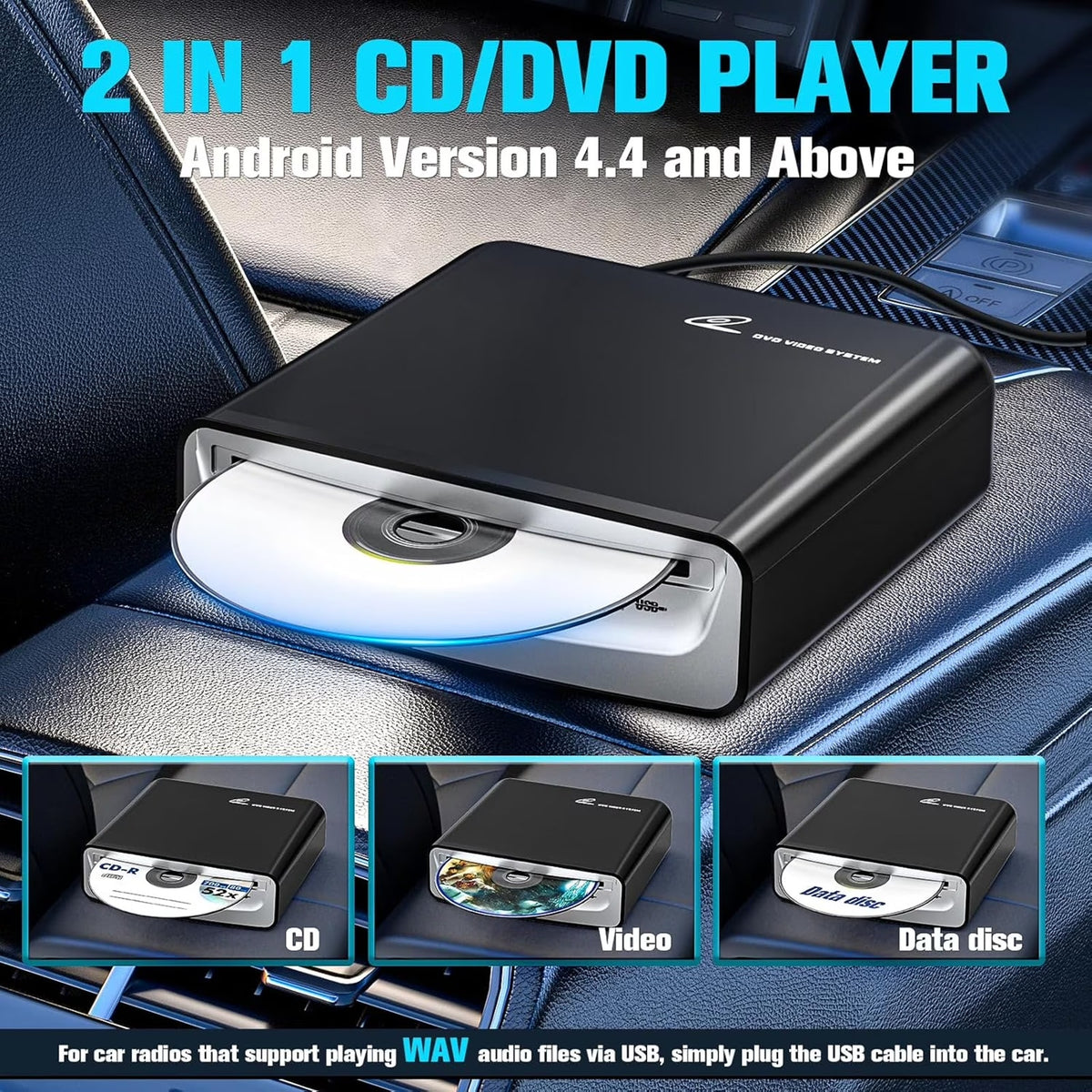 Portable External USB & Bluetooth Car DVD CD MP4 MP3 Player Plug & Play SX2800A