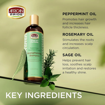 African Pride "Feel It" Peppermint, Rosemary & Sage Strengthening Shampoo 12floz