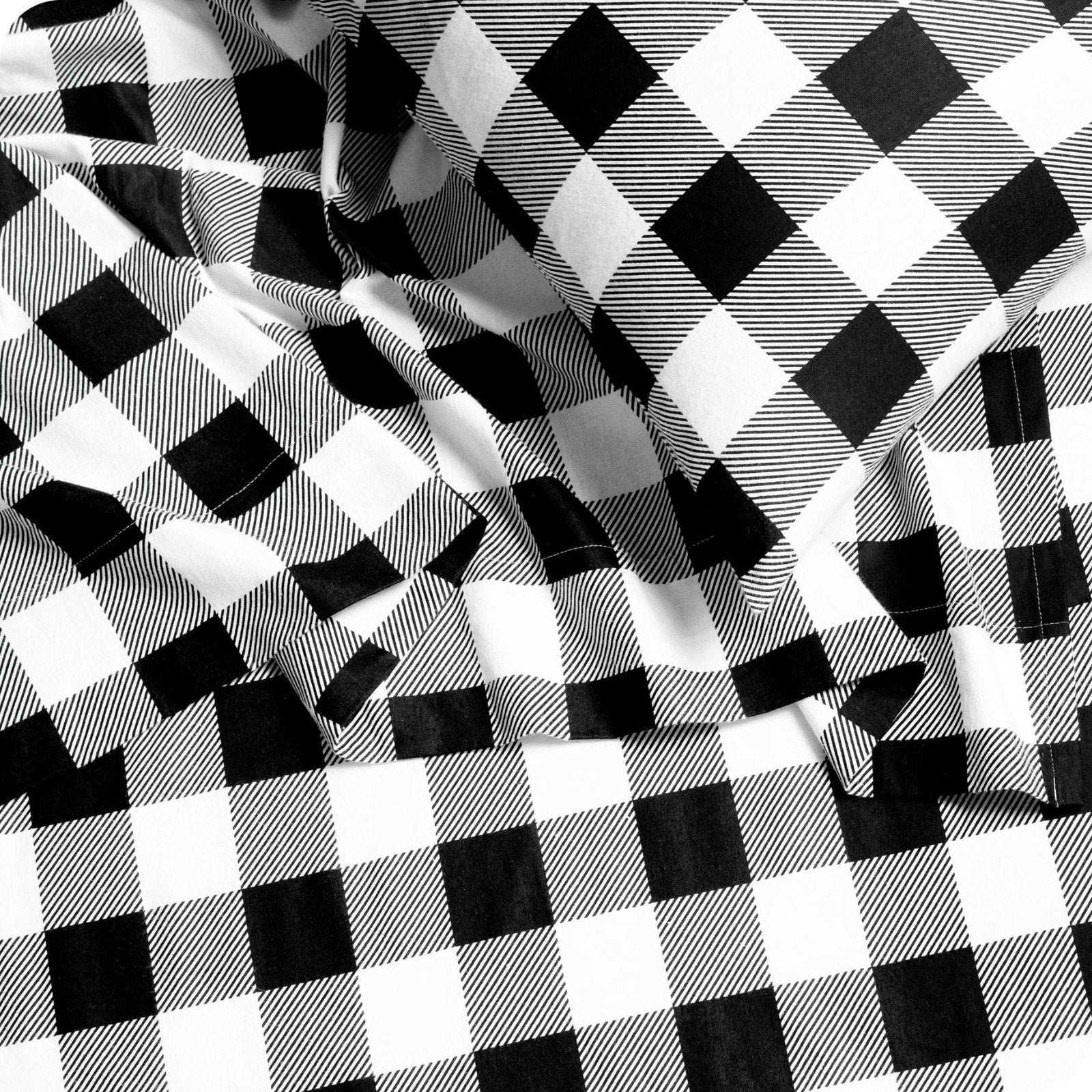 LAMANNI 100% Premium Cotton Flannel Buffalo Plaid Sheet Set - Black/White Queen