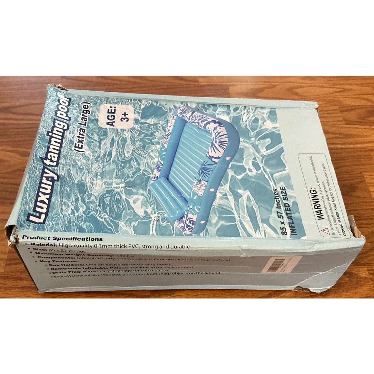 XL Inflatable Tanning Pool Lounger Float 85"X 57" 2 Adults 2 Cup Holders Pillow