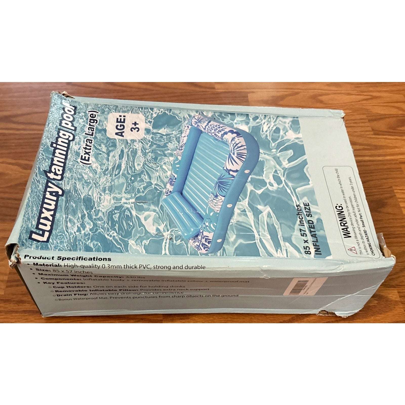 XL Inflatable Tanning Pool Lounger Float 85"X 57" 2 Adults 2 Cup Holders Pillow