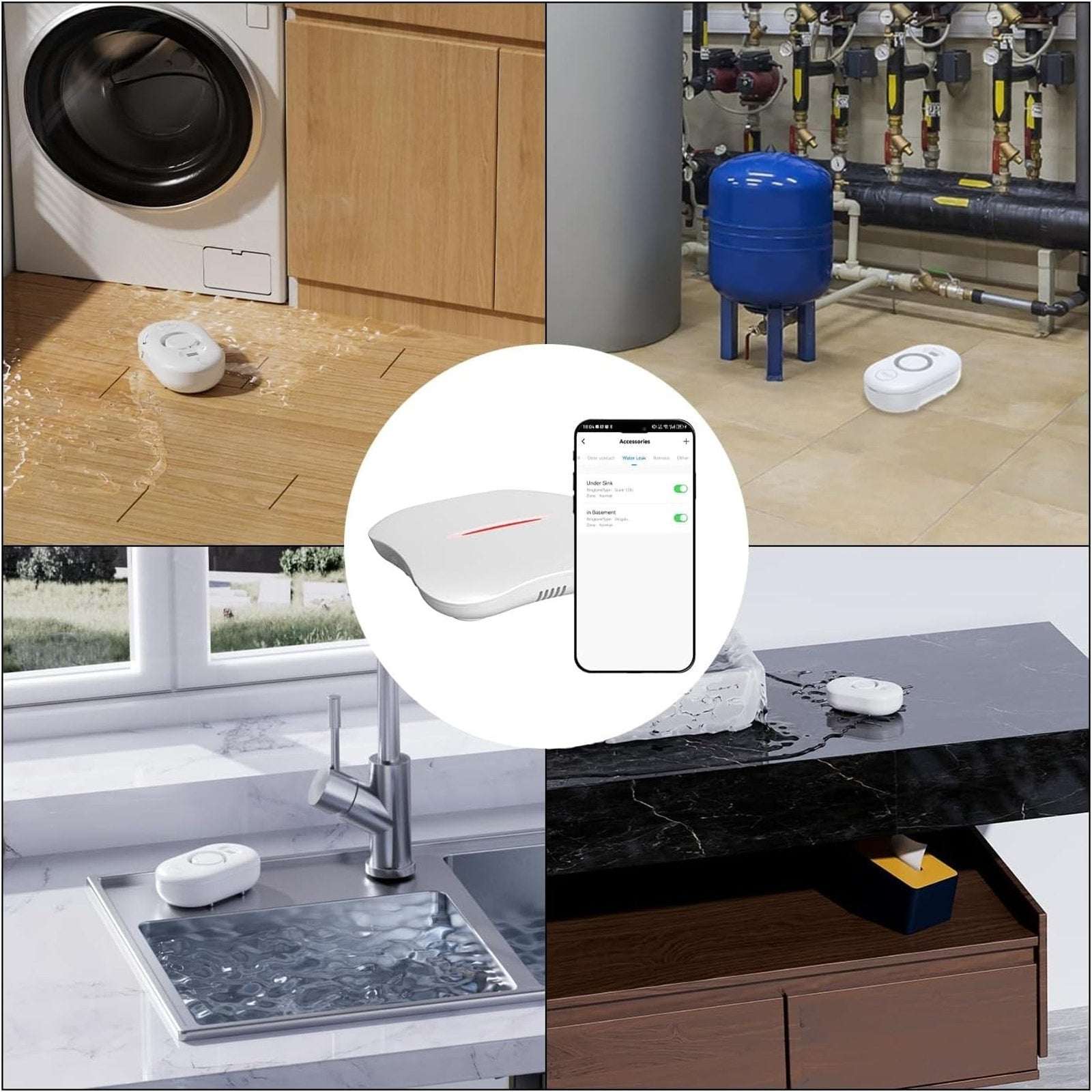 Home WiFi Water Leak Detector w/ App Notification 1 M13 Gateway + 6 WD61 Sensors