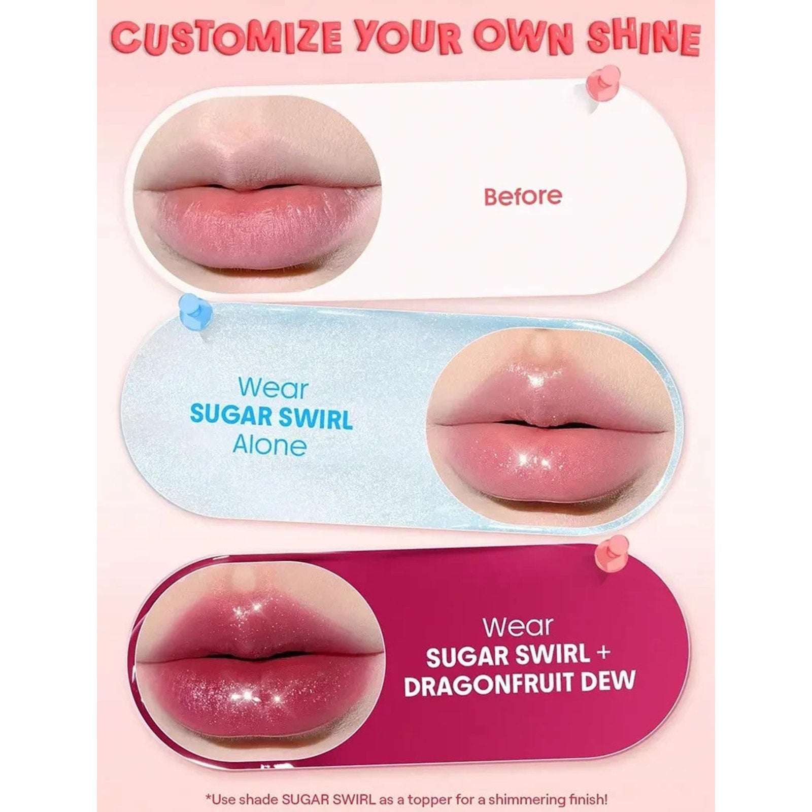 PageVine Hydra Jelly Pocket Lip Jam SUGAR SWIRL Lip Gloss w/ Built in Applicator
