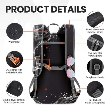 HIKING BACKPACK Lightweight Travel Daypack Black 40L VENTURE PAL Field Operation