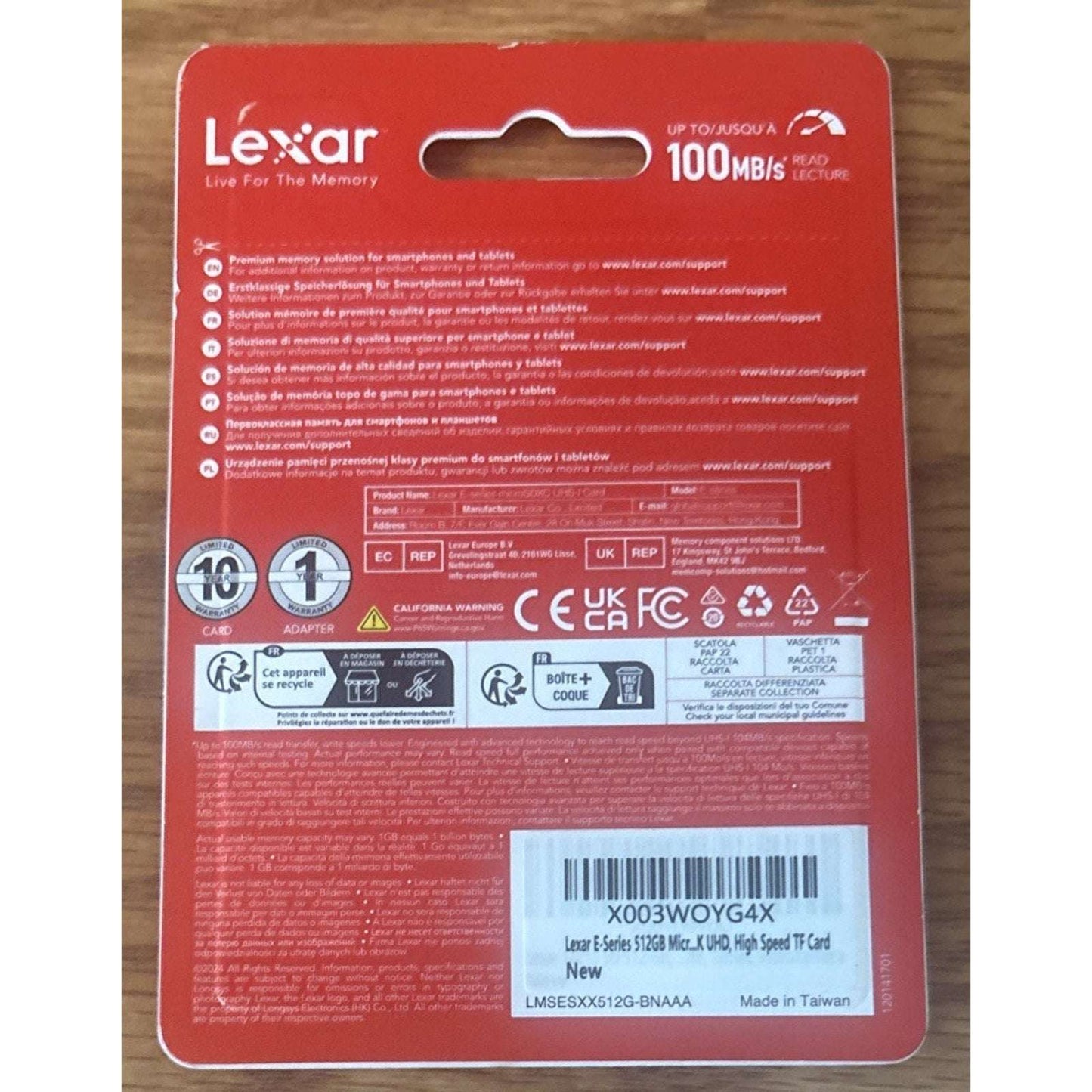 Lexar E-Series 512GB MicroSDXC UHS-I Flash Memory Card with Adapter, 100MB/s NEW