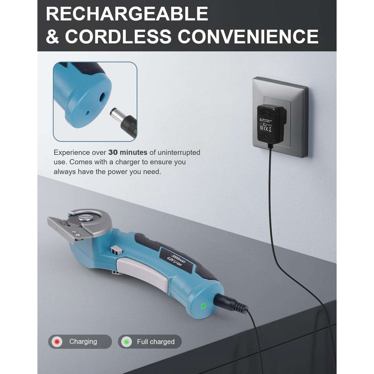 Cordless Electric Scissors 4V Rechargeable Rotary Cardboard Cutter, 2000mAh Bat