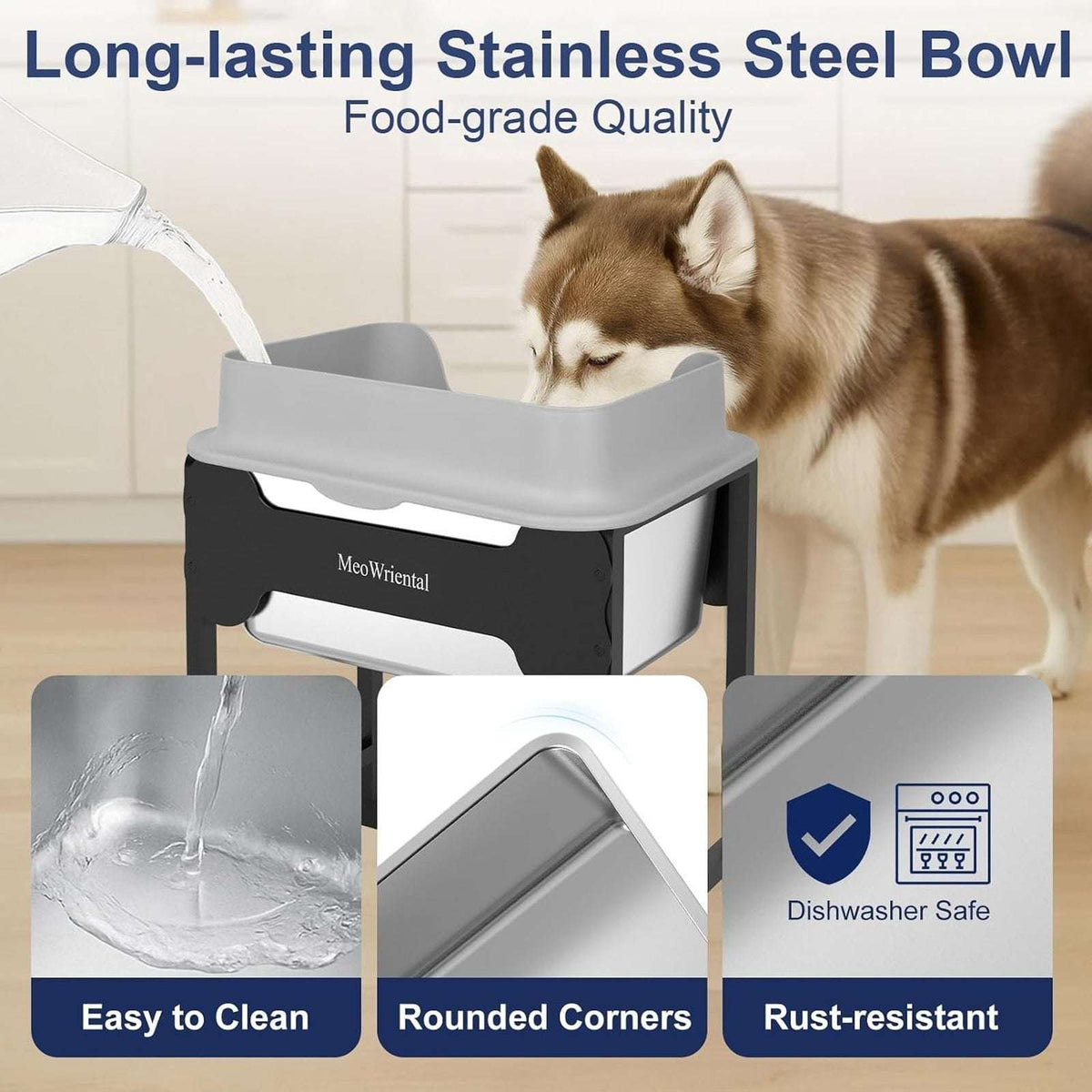 2.5 Gal Elevated Stainless Steel Water Bowl No-Spill Tip-Proof Stand for M/L Dog