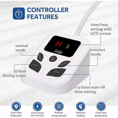Sealy Heated Mattress Pad Cover Full Size 54"x75" Warm Deep Pocket Auto Shut-Off