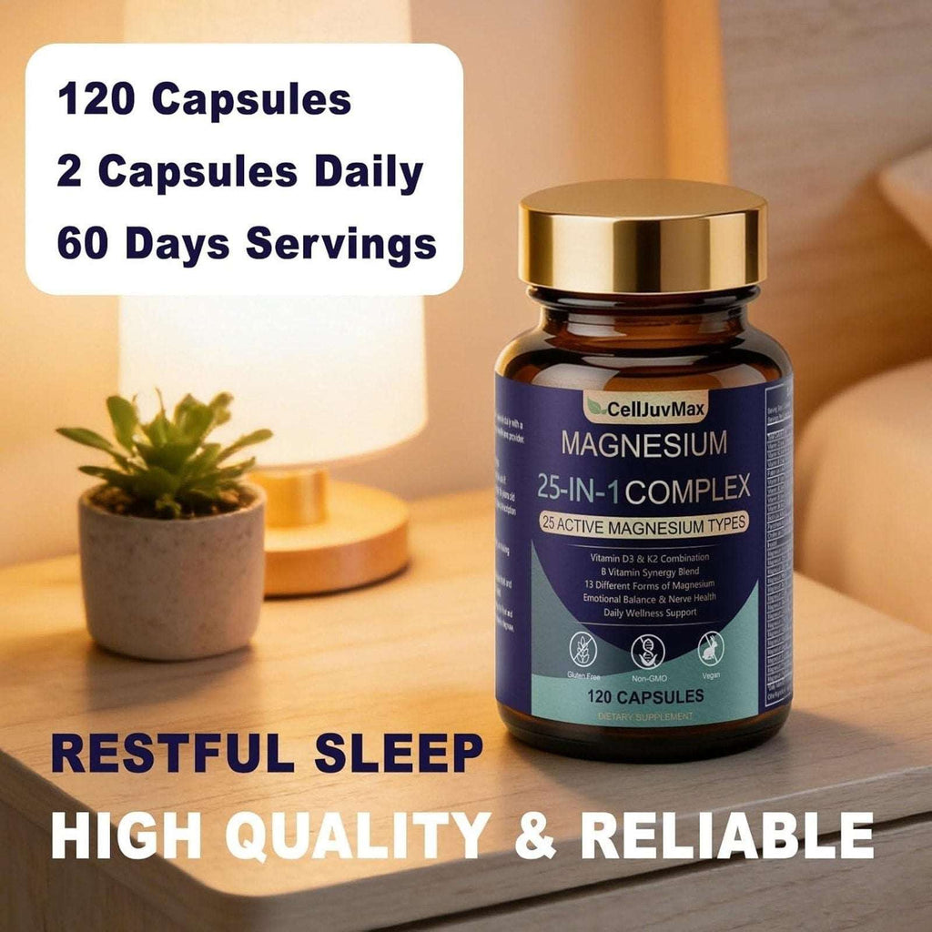 CellJuvMax Magnesium 25 in 1 Complex - 120 Capsules Energy Mood Muscle Support