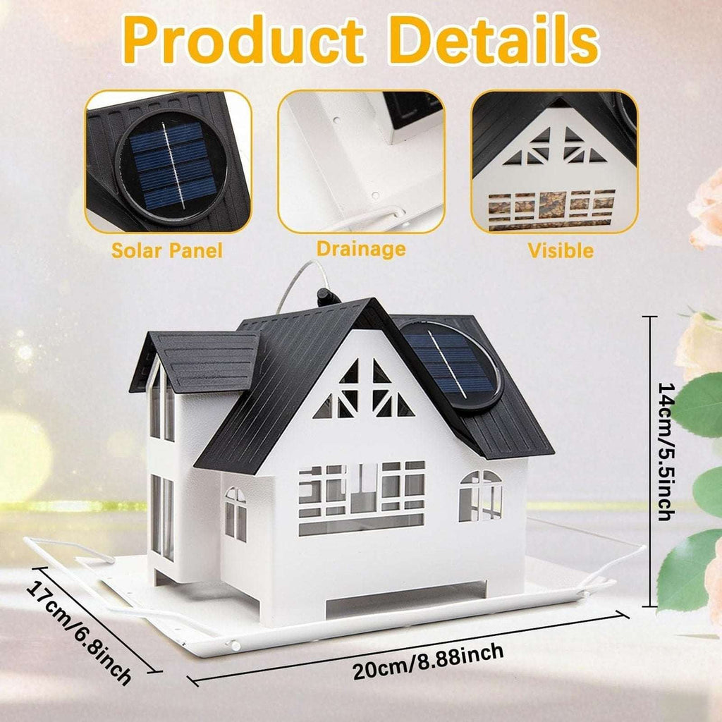 Solar Bird Feeder House Waterproof Hanging All Metal Wild Bird Outdoor Feeder