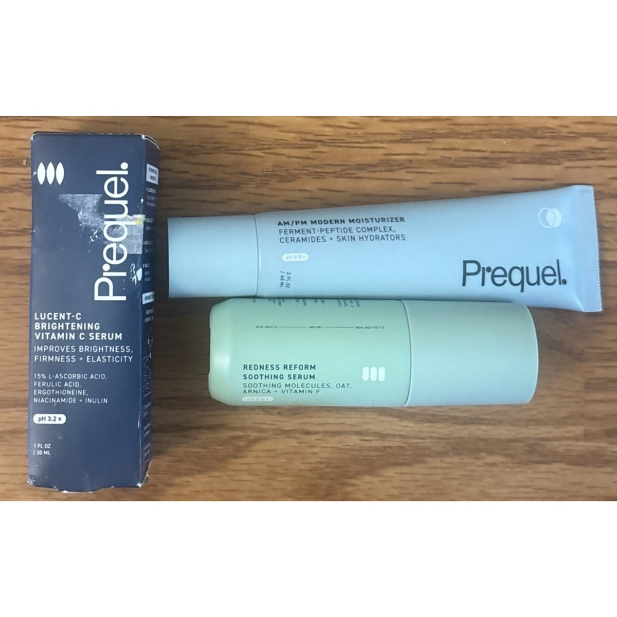 3PC Prequel Skincare Bundle Redness Reform, Lucent-C & AM/PM Modern Moisturizer