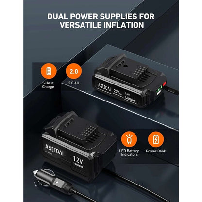 AstroAI Tire Inflator Cordless Air Compressor 160PSI w 12V/20V Dual Power Supply