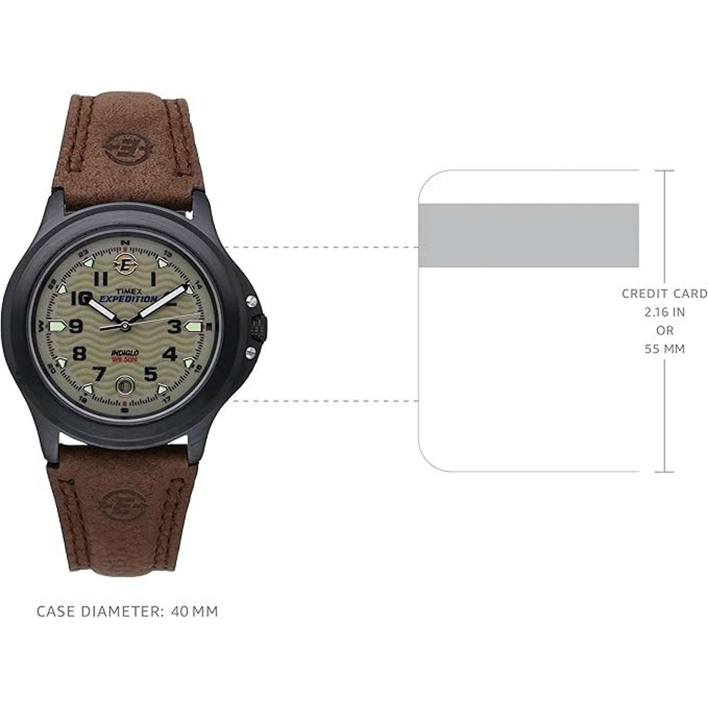 Timex T47012 Indiglo Expedition Metal Field Brown Leather Strap Watch WR50M 40MM