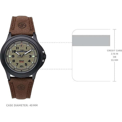 Timex T47012 Indiglo Expedition Metal Field Brown Leather Strap Watch WR50M 40MM
