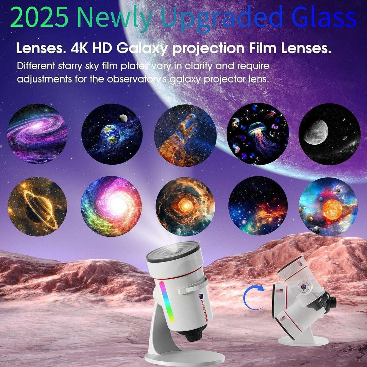 4K HD Galaxy Star Projector with 10 Slides, 360° Rotation, Timer & 8 LED Colors