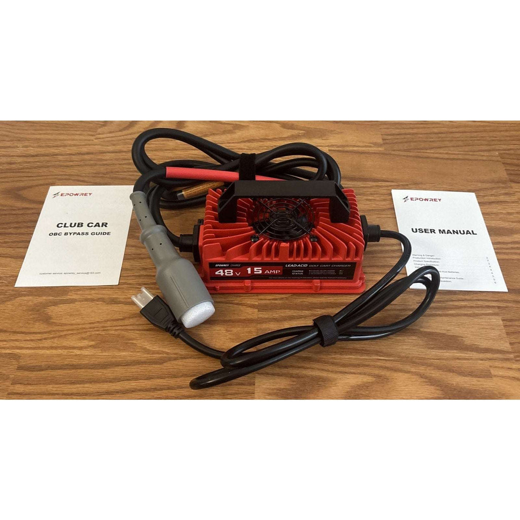 EPOWREY 15 AMP 48 Volt Golf Cart Battery Charger for Club Car 3-Pin Round Plug