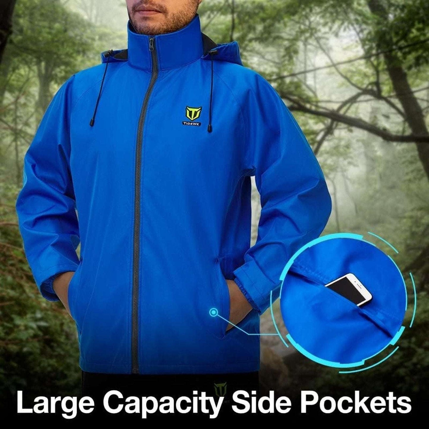 TideWe 2PC Rain Suit 100% Waterproof Windproof Breathable Lightweight Size Large