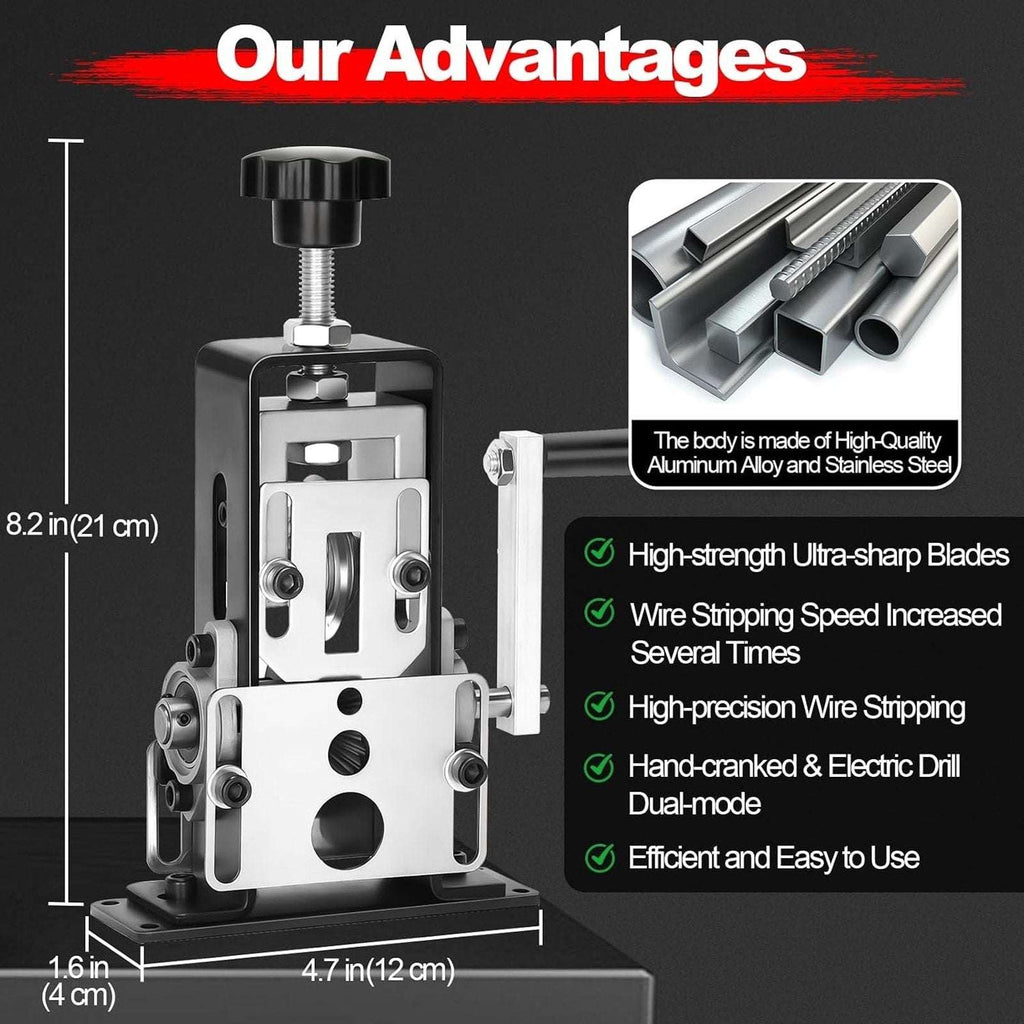 Wire Stripper Drill-Powered Manual Dual Drive 0.06"-1" Copper Stripping Tool