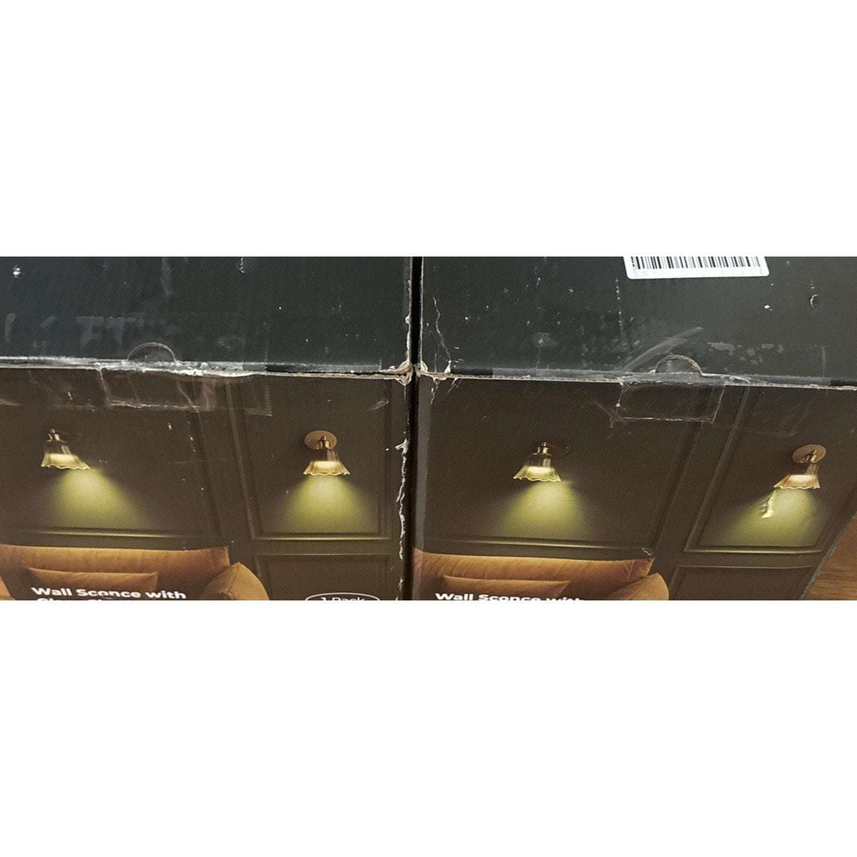 2Pc Vtg Wireless Wall Sconce Green Tulip Glass & Gold w Remote Rechargeable Bulb