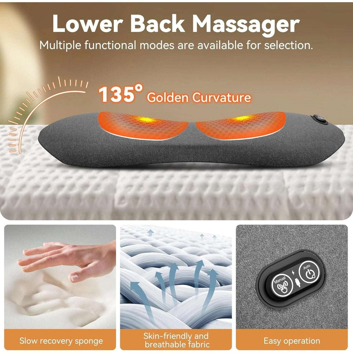 Smooth Triple Fusion 3in1 Back Massager Lumbar Pillow with Heat & Vibration NEW