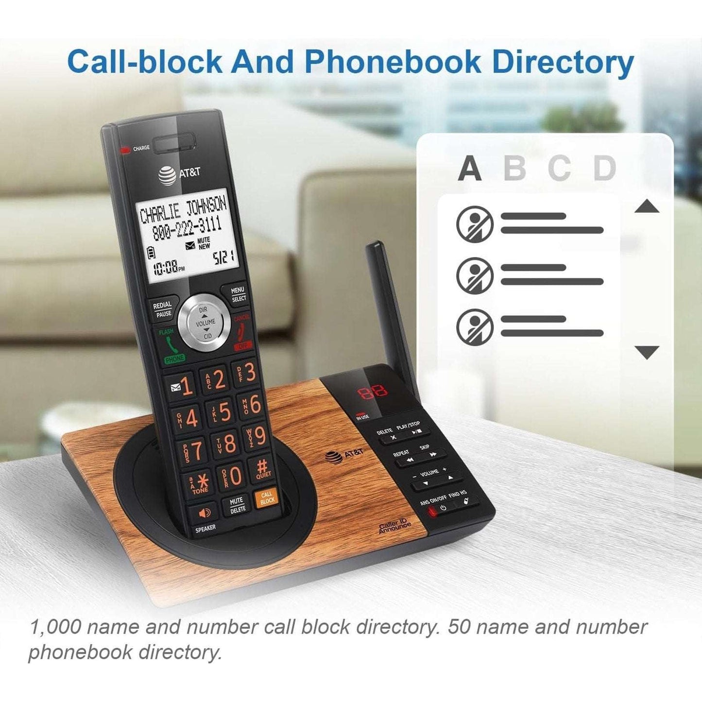 CL82167 DECT 6.0 Cordless Phone w/ Answering Machine, Call ID/Block Wood Grain