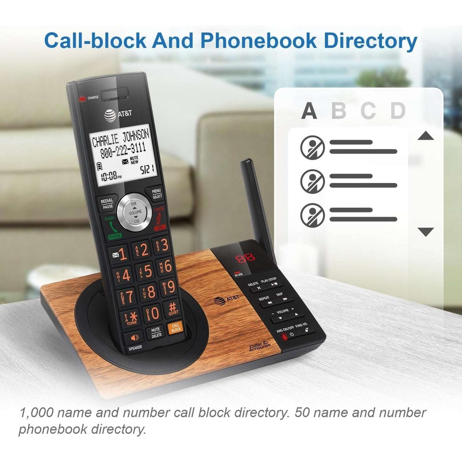 CL82167 DECT 6.0 Cordless Phone w/ Answering Machine, Call ID/Block Wood Grain