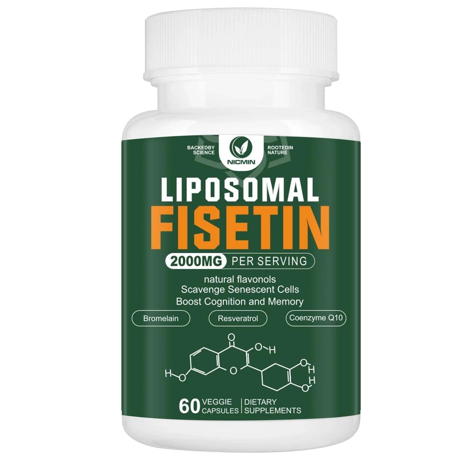Liposomal Fisetin Supplement, 2000MG, Resveratrol, Bromelain, CoQ10 - 60 Count