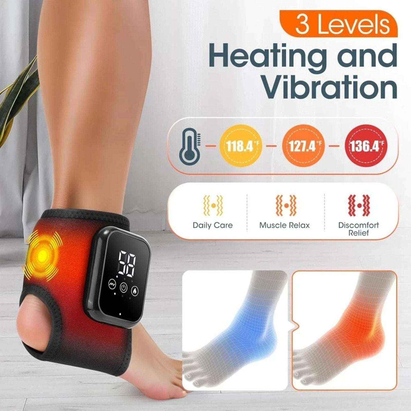 Foot Renew Ankle and Foot Massager Cordless 3-Level Vibration & Heat & Extenders