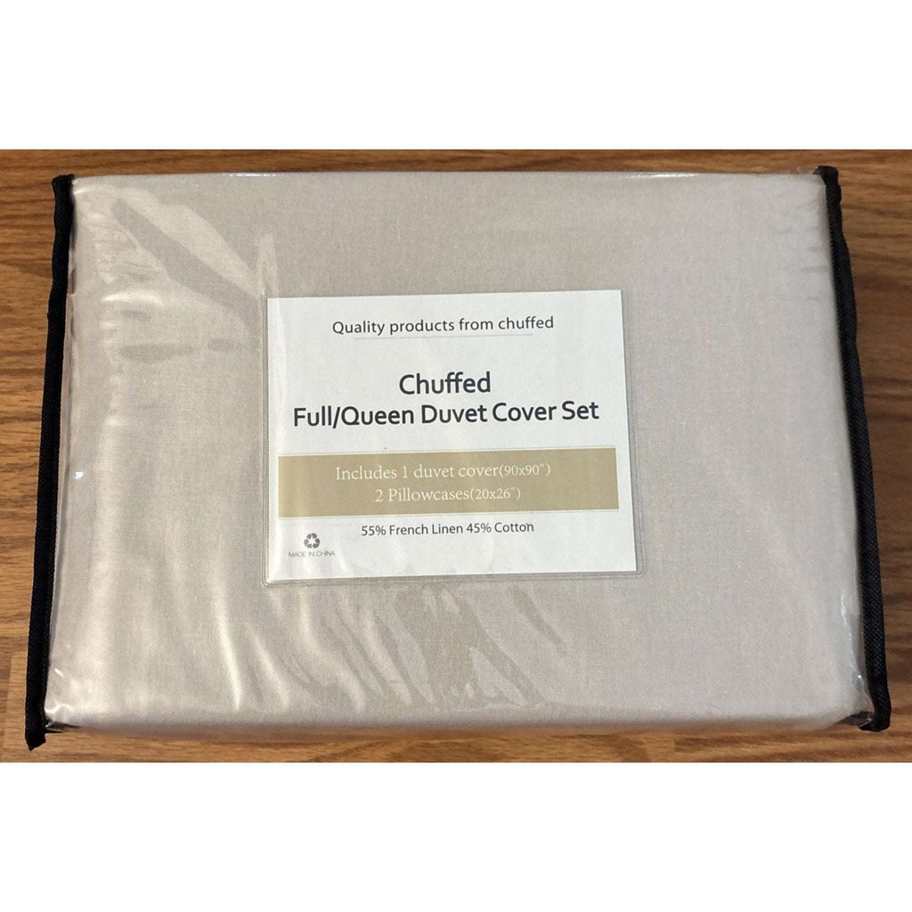CHUFFED 54% French Linen 45% Cotton Duvet Cover Set 3PC Full/Queen Natural Linen